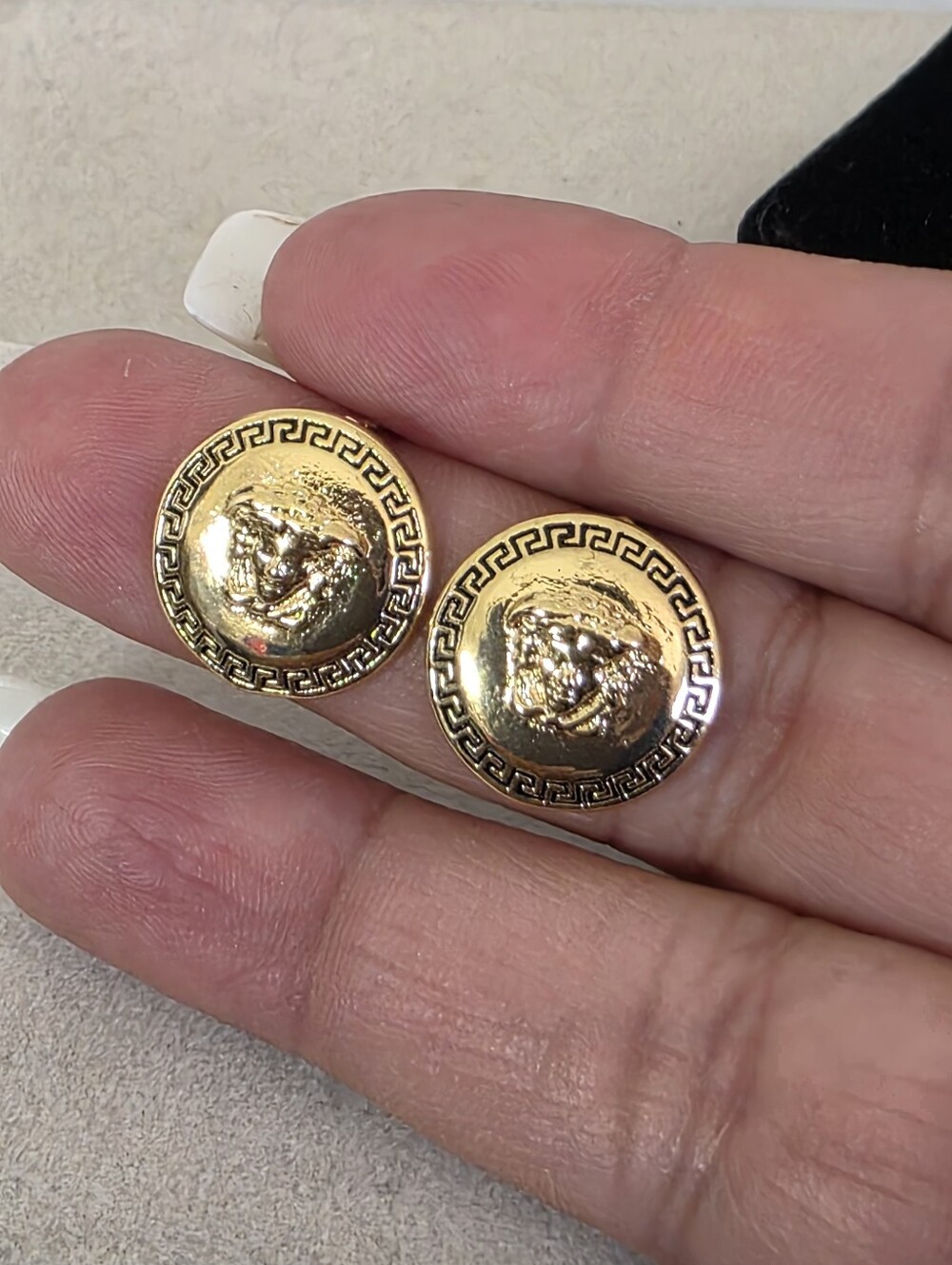 Gold-Filled Medallion Stud Earrings - Greek Key Motif - Classic & Bold